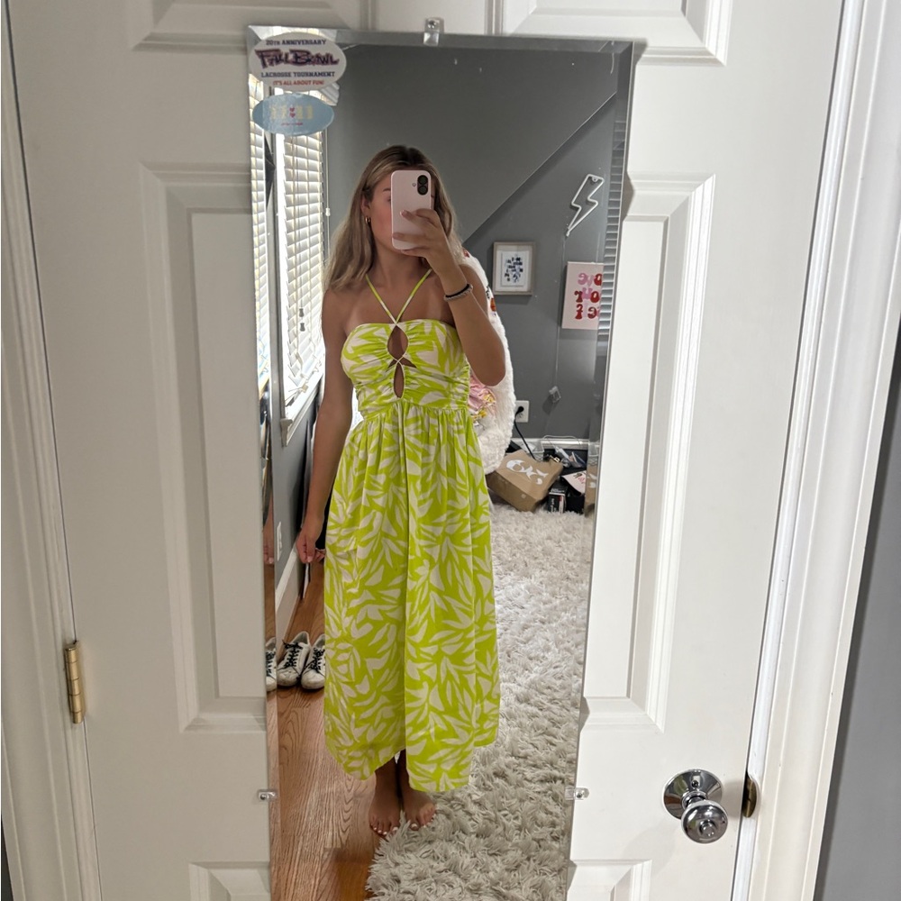 Vibrant Yellow and White Halter Maxi Dress